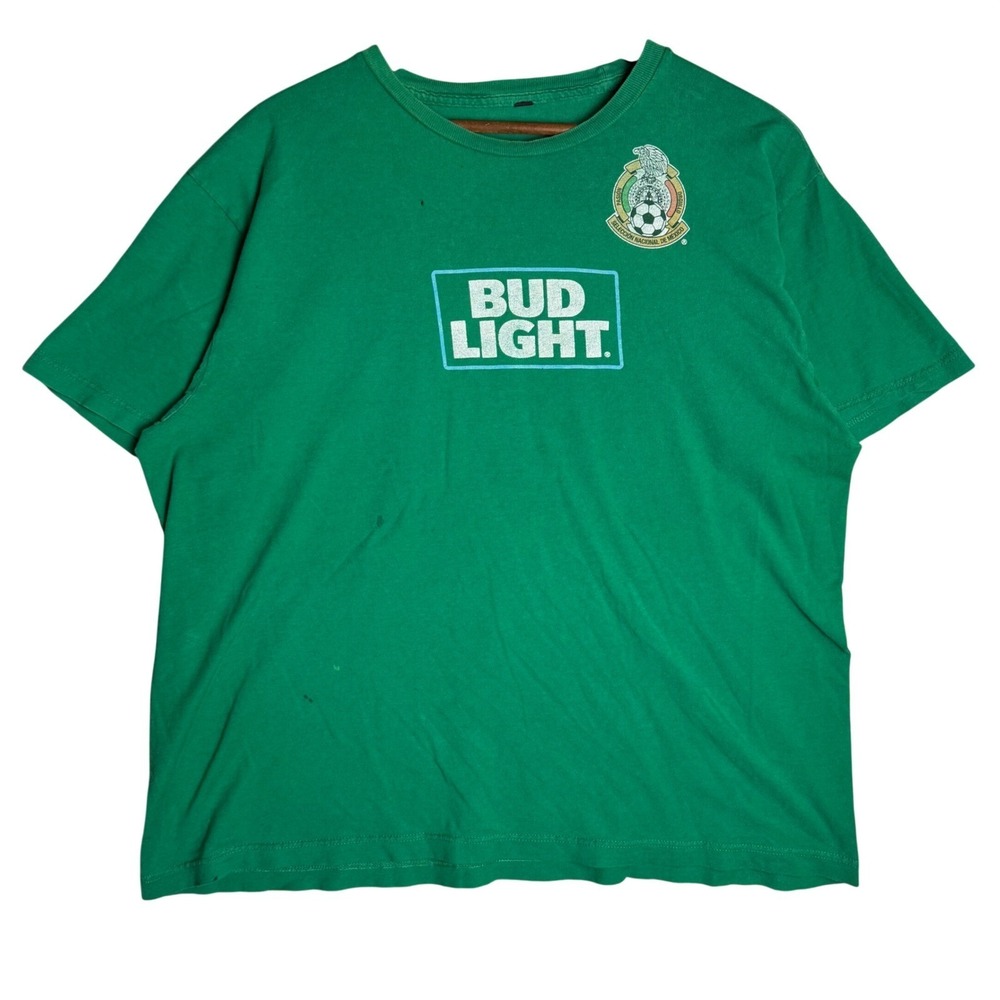 Bud Light Mexico National Soccer Team T-Shirt Mens Green Graphic Tee Distressed